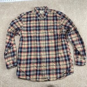 RedHead Brand Co‎ Mens Large Flannel Shirt Plaid Cotton Button Down Tan Red Navy